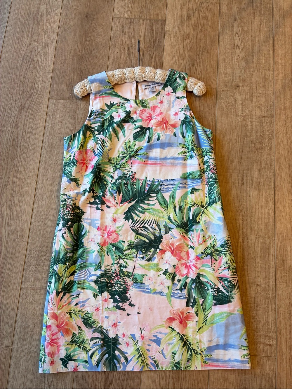 Tommy Bahama silk Tropical Floral Shift Dress in Pink & Green sleeveless size M
